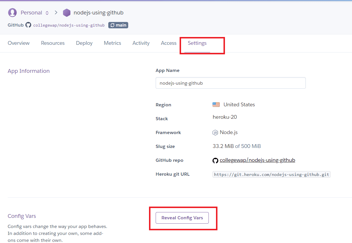 heroku env