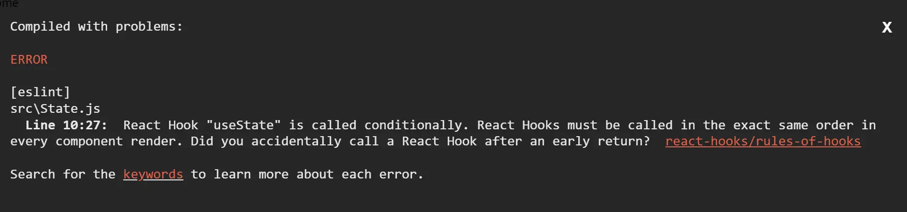 React Hook "useState" is called conditionally. React Hooks must be called in the exact same order in every component render. Did you accidentally call a React Hook after an early return?